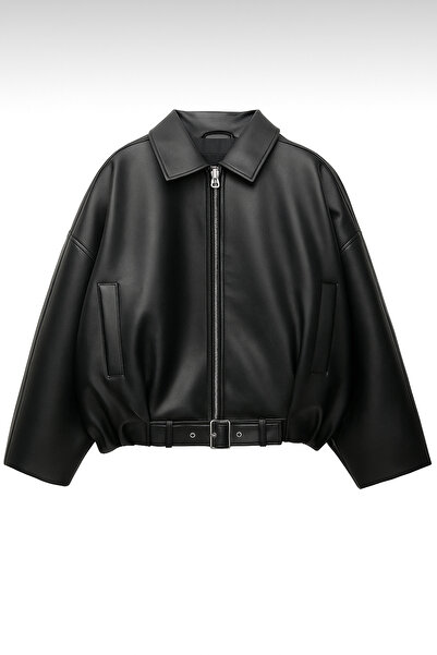 moda armanc سترة نسائية كبيرة الحجم من الجلد الصناعي |   سترة راكبي الدراجات النارية ذات الحزام من الموسم الجديد