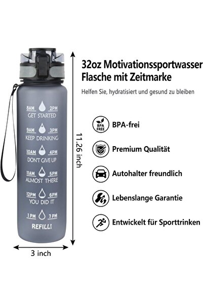 ALMUFARREJ زجاجة مياه رياضية مع علامة زمنية خالية من مادة BPA ومضادة للتسرب