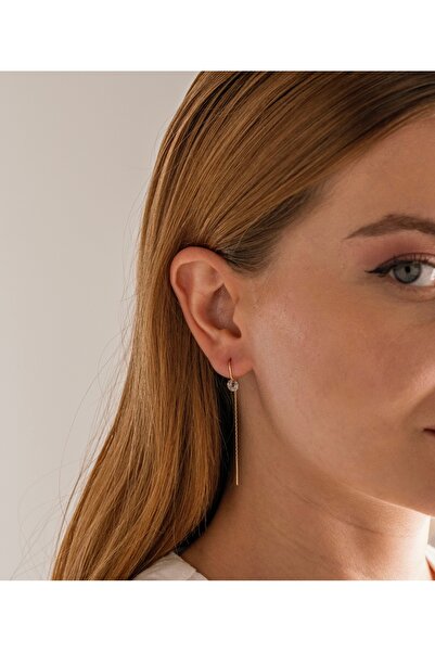 Goldstation 14 Ayar Altın Küpe Tek Taşlı