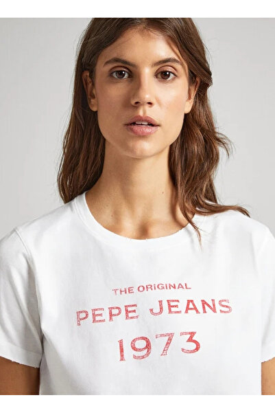 Pepe Jeans Bisiklet Yaka Baskılı Beyaz Kadın T-Shirt PL505743
