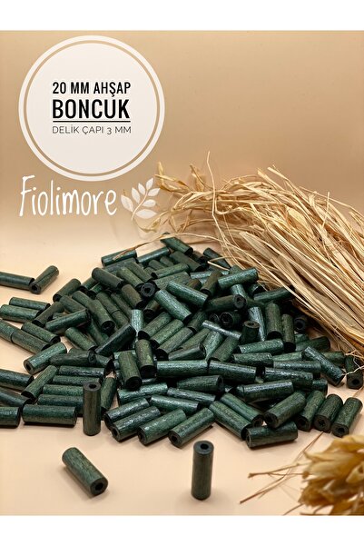 Fiolimore 20 mm Haki Yeşil Kesme Boru Ahşap Boncuk (50 Gram 120 Adet) Delik Ç...