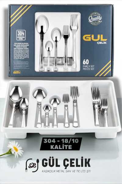 KAVEH 60 Piece 12 Person 18/10 Quality Cutlery Set Alvina Model Lüx 304