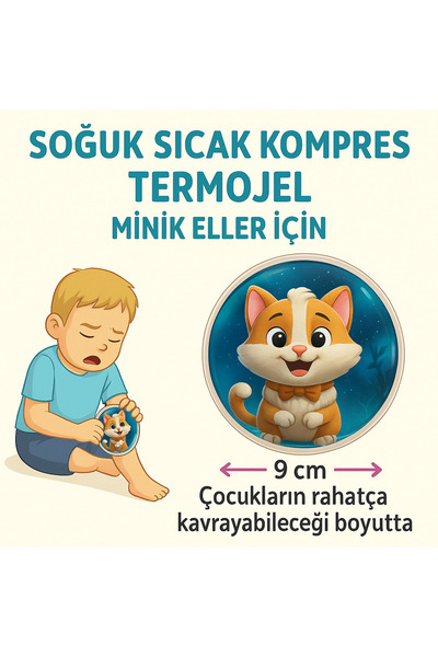 Vanaca Grup Soğuk Kompres Sıcak Kompres 2'li Yuvarlak Termojel Kedi Desenli Isıtıcı Soğutucu Jel