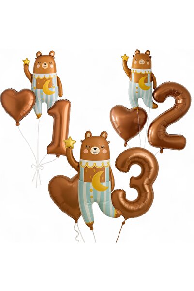Partifabrik Teddy Bear Heart Number Balloon Bundle 3 Pieces