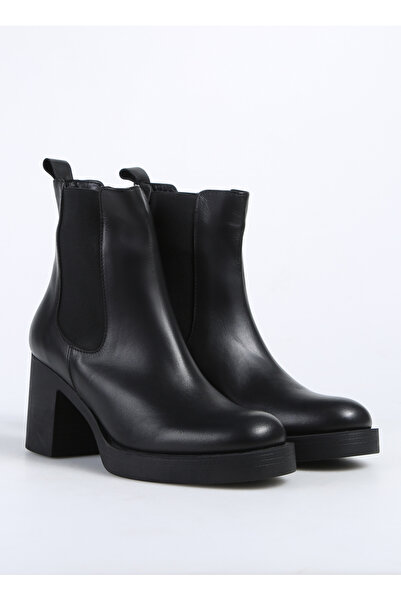 Fabrika Siyah Kadın Deri Topuklu Bot D-ELAIN
