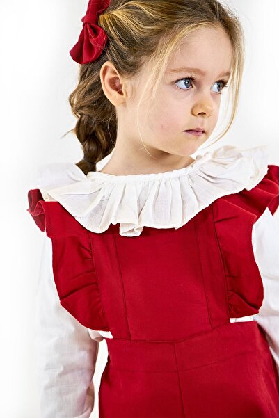 Catz Kids Red Gabardine Doa Jumpsuit + Linen Floral Collar Shirt + 2 Buckles