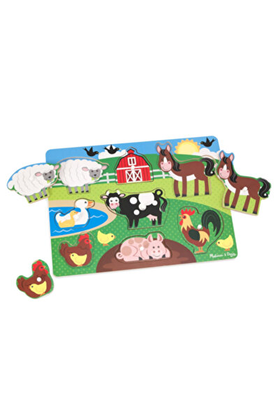 Melissa & Doug Melissa & Doug Wooden Baby Puzzle: Educational, Colorful, Farm, 8 Pieces, Easy Grip,