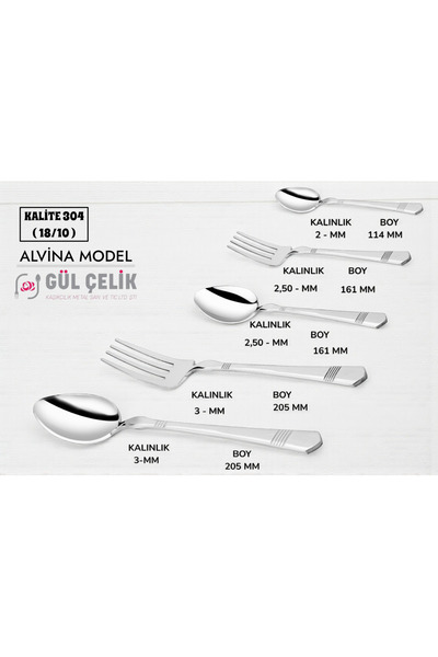 KAVEH 60 Piece 12 Person 18/10 Quality Cutlery Set Alvina Model Lüx 304