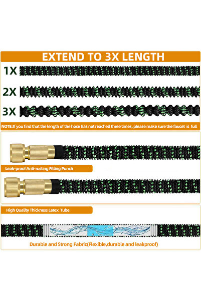 Manolex Expandable Garden Hose 515 m, 3 Layer Latex, Brass Connectors, 10 Function Nozzle, Durable