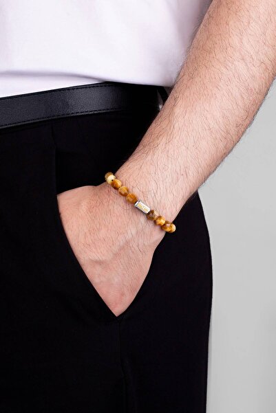 So CHIC... Kaplan Gözü Taşlı Gümüş Erkek Bileklik