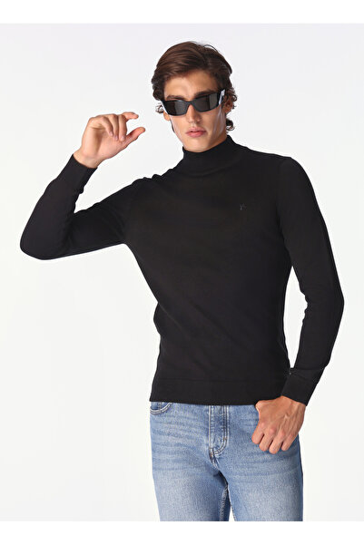 Fabrika Yarım Balıkçı Yaka Siyah Erkek Kazak F4WM-KZK 2841