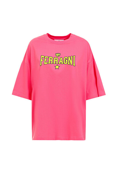CHIARA FERRAGNI Bisiklet Yaka Baskılı Pembe Kadın T-Shirt 75CBHT04