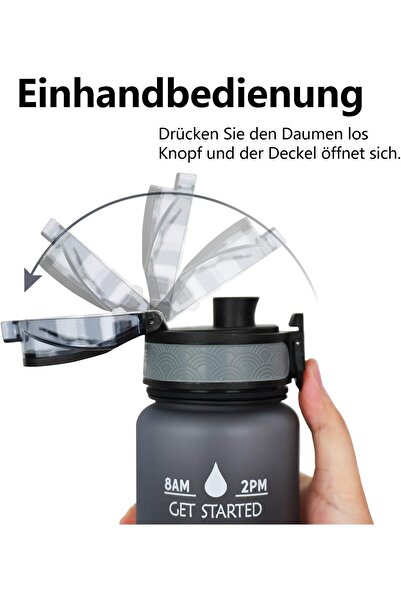 ALMUFARREJ زجاجة مياه رياضية مع علامة زمنية خالية من مادة BPA ومضادة للتسرب
