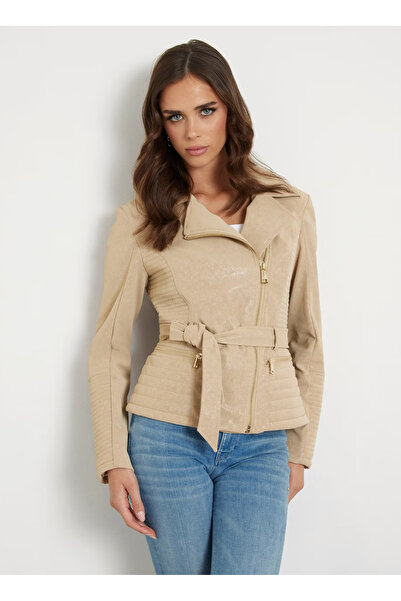 Guess Bağlamalı Bej Kadın Ceket NEW AGNES PU LEATHER - FAUX LEATHER