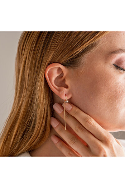 Goldstation 14 Ayar Altın Küpe Tek Taşlı