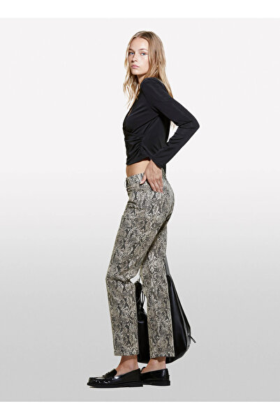 Sisley Kadın Gri Desenli Pamuk Karışımlı 5 Cepli Baskılı Slim Fit Bilek Boy Pantolon