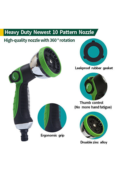 Manolex Expandable Garden Hose 515 m, 3 Layer Latex, Brass Connectors, 10 Function Nozzle, Durable