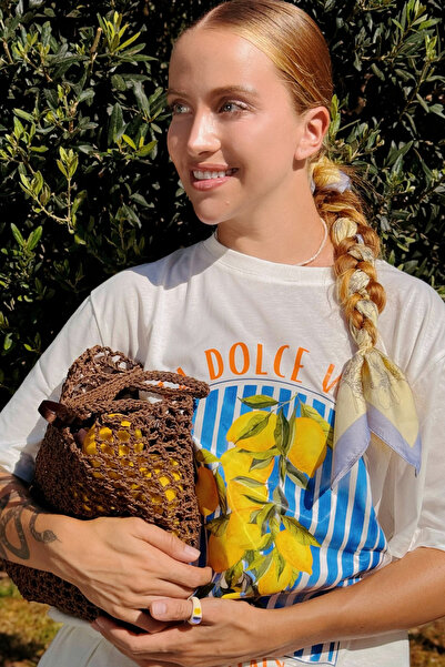 Le'sluette shadow of style Γυναικείο μπλουζάκι Dolce Vita με στάμπα λεμόνι, oversize, 100% βαμβάκι