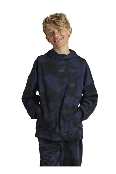 adidas Desenli Erkek Çocuk Siyah Sweatshırt IV9486-J FI AOP HD