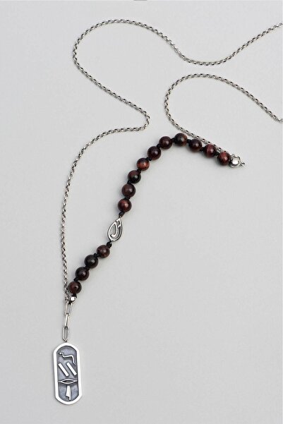 So CHIC... Ateş Elementi 68 Cm Gümüş Kaplan Gözü Taşlı Erkek Kolye