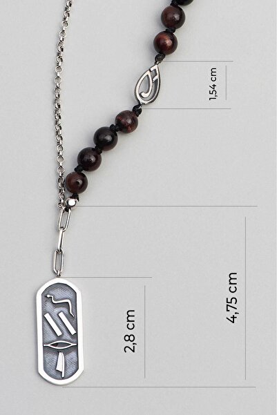 So CHIC... Ateş Elementi 68 Cm Gümüş Kaplan Gözü Taşlı Erkek Kolye