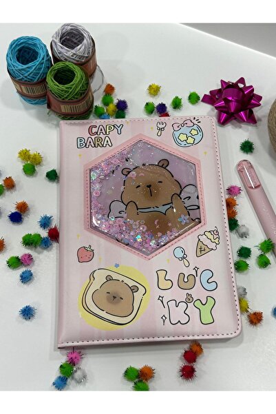 OEM Çizgili Defter Sulu Kapak Kapibara Desenli Sevimli Lucky Notebook