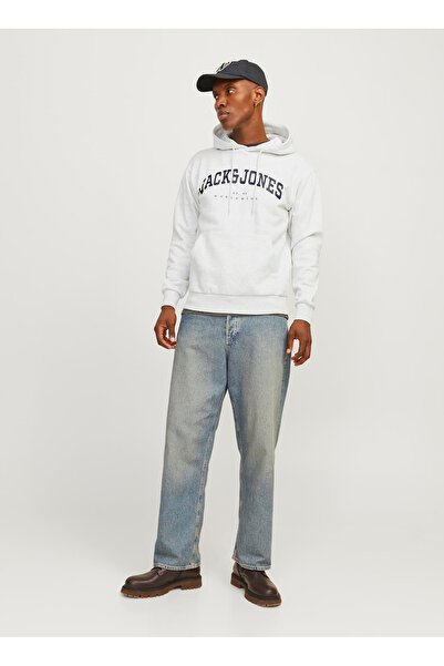 Jack & Jones Λευκό ανδρικό φούτερ - γιακάς με κουκούλα, στυλ Varsity 12256521 _JJECALEB