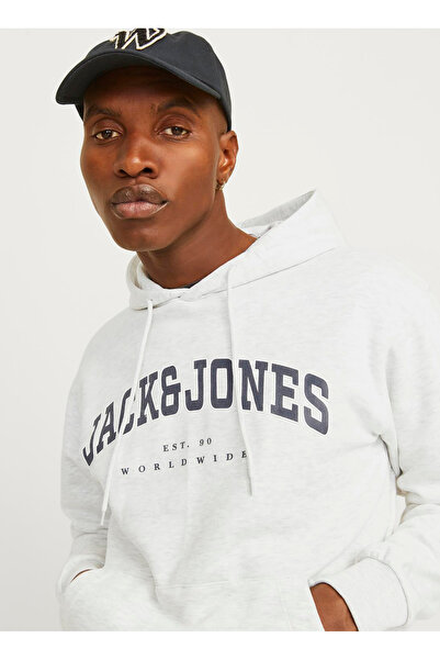 Jack & Jones Λευκό ανδρικό φούτερ - γιακάς με κουκούλα, στυλ Varsity 12256521 _JJECALEB