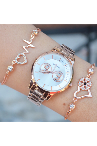 Polo Rosegold Metal Kordon Kadın Saat Kombini 3220