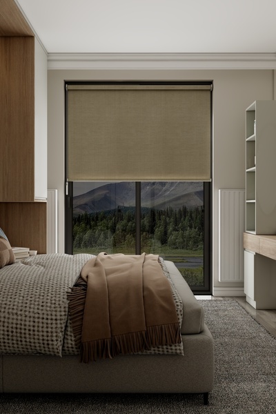 Aguila Home Bej Keten Blackout Stor Perde, Blackout Perde, Metal Zincir, Alüminyum Kasa