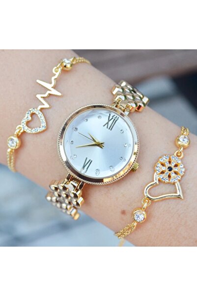 istanbul form Gold Metal Kordon Kadın Saat Kombini 3471