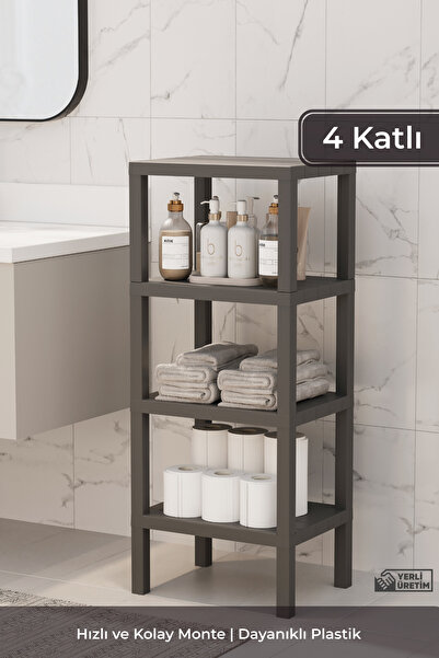 BRAMBLE LIFE 4-Tier Ombeg Bathroom Kitchen Organizer Decorative Plastic Multi-Purpose Flower Pot Bookshelf Gray