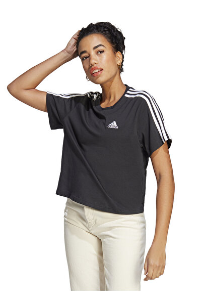 adidas HR4913 W 3S CR TOP Siyah Kadın Yuvarlak Yaka Normal Kalıp T-Shirt