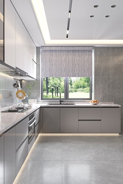 Aguila Home Gri PollyCotton Stor Perde, Metal Zincir, Alüminyum Kasa