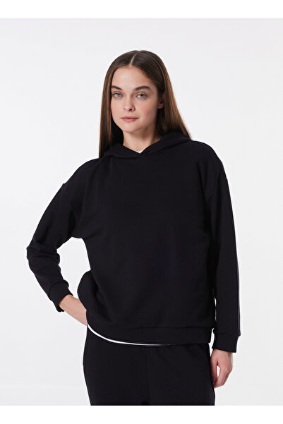 LİMON COMPANY Lacivert Kadın Kapüşonlu Basic Sweatshirt ML4WL-SWT9010