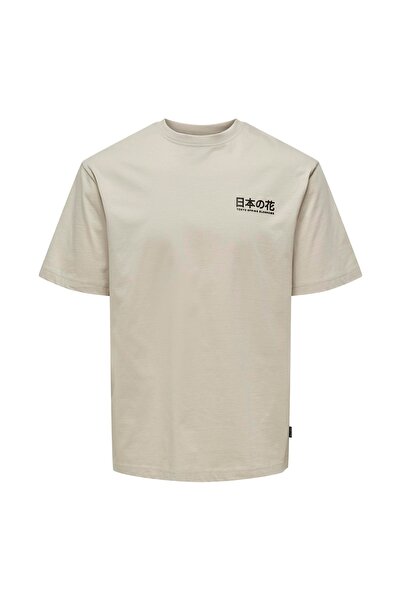 Only & Sons O Yaka Baskılı Açık Bej Erkek T-Shirt ONSKACE RLX JAP SS TEE