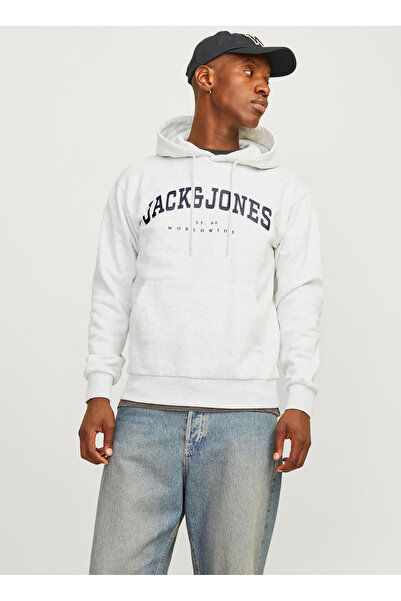 Jack & Jones Λευκό ανδρικό φούτερ - γιακάς με κουκούλα, στυλ Varsity 12256521 _JJECALEB