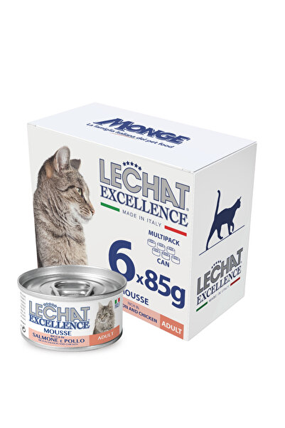 Monge Cat Wet Food Rich in Salmon and Chicken | Mousse in Can | Made in Italy | Pack of 6x85g