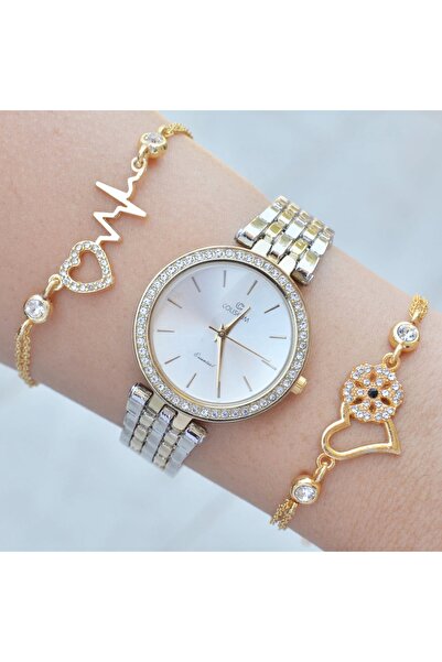 Polo Silver Gold Metal Kordon Kadın Saat Kombini 1314