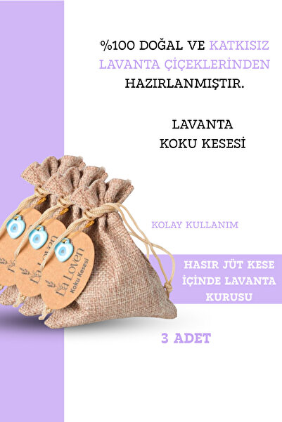 LaLoven Kokulu Lavanta Kesesi | Hasır Jüt Kese İçinde Lavanta Kurusu | 3 Adet