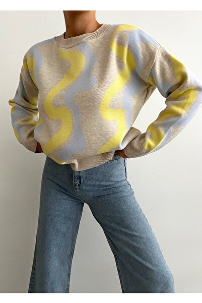 lovebox Női, színes dizájn, nyakú, hosszú ujjú kötöttáru pulóver 0257