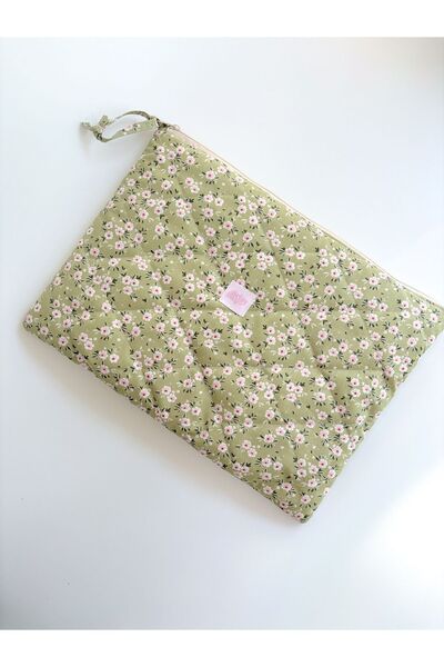 girlsybags Καπιτονέ θήκη υπολογιστή με πράσινο λουλούδι με χοντρό ύφασμα - Laptop, Macbook, Tablet, iPad Stylish