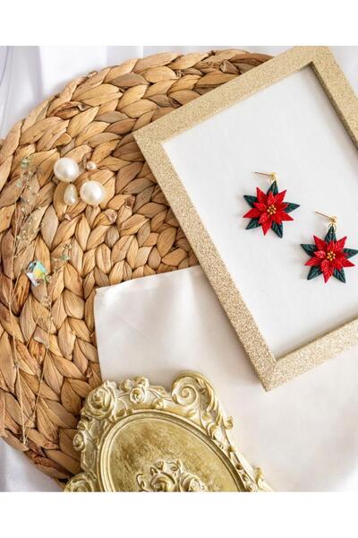 BeuBella Aksesuar Special Design Colorful Polymer Clay Red Flower Detail Earrings