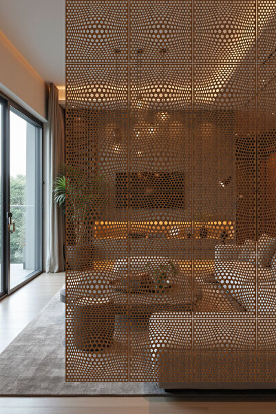 lexi Lazer Kesim Sarkıt Paravan, Ahşap Separatör, Oda Bölücü 4'lü Panel Levha İllizyon Model 40 x 40 cm