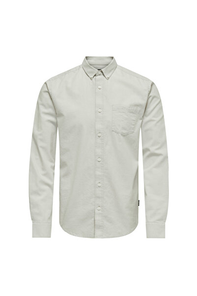 Only & Sons Dar Açık Bej Düz Erkek Gömlek ONSREMY LS SLIM WASH OXFORD SHIRT