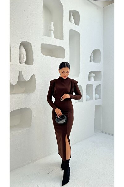 Nida Boutique Φόρεμα με μακρύ μανίκι άνοιγμα πλεκτό κρεπ