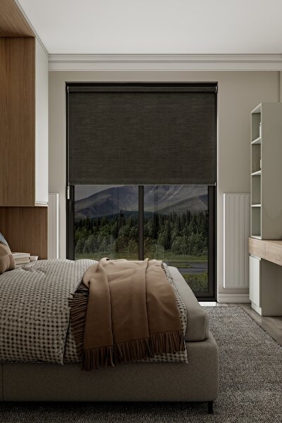 Aguila Home Siyah Keten Blackout Stor Perde, Blackout Perde, Metal Zincir, Al...