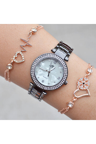 Goldpower Siyah Metal Kordon Kadın Saat Kombini 9735