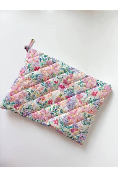 girlsybags Lilac Floral Laptop Macbook Tablet iPad Θήκη Χοντρή προστατευτική υφασμάτινη καπιτονέ θήκη υπολογιστή
