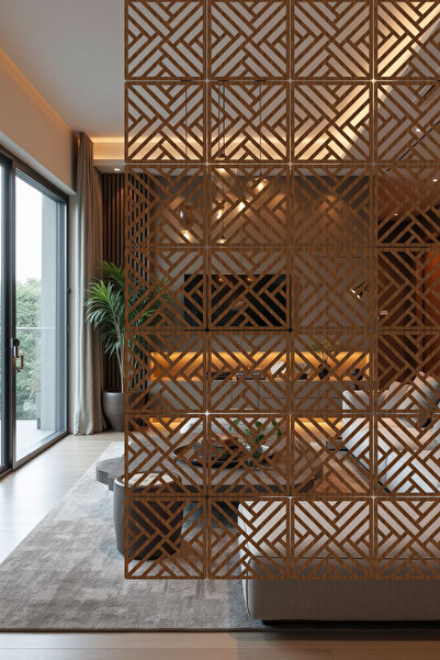 lexi Lazer Kesim Sarkıt Paravan, Ahşap Separatör, Oda Bölücü 4'lü Panel Levha...